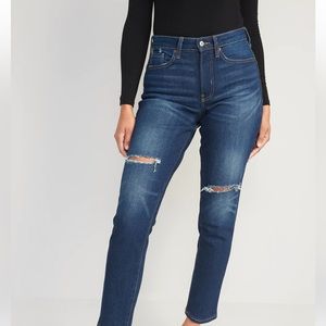 Curvy High-Waisted OG Straight Ripped Ankle Jeans from Old Navy